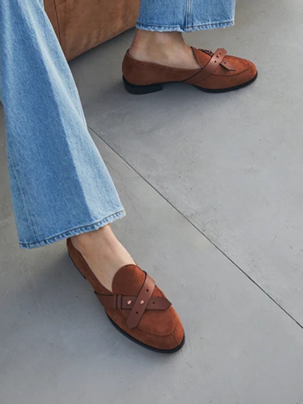 Frame Leather Quietluxury Brown Suede Loafers Mules